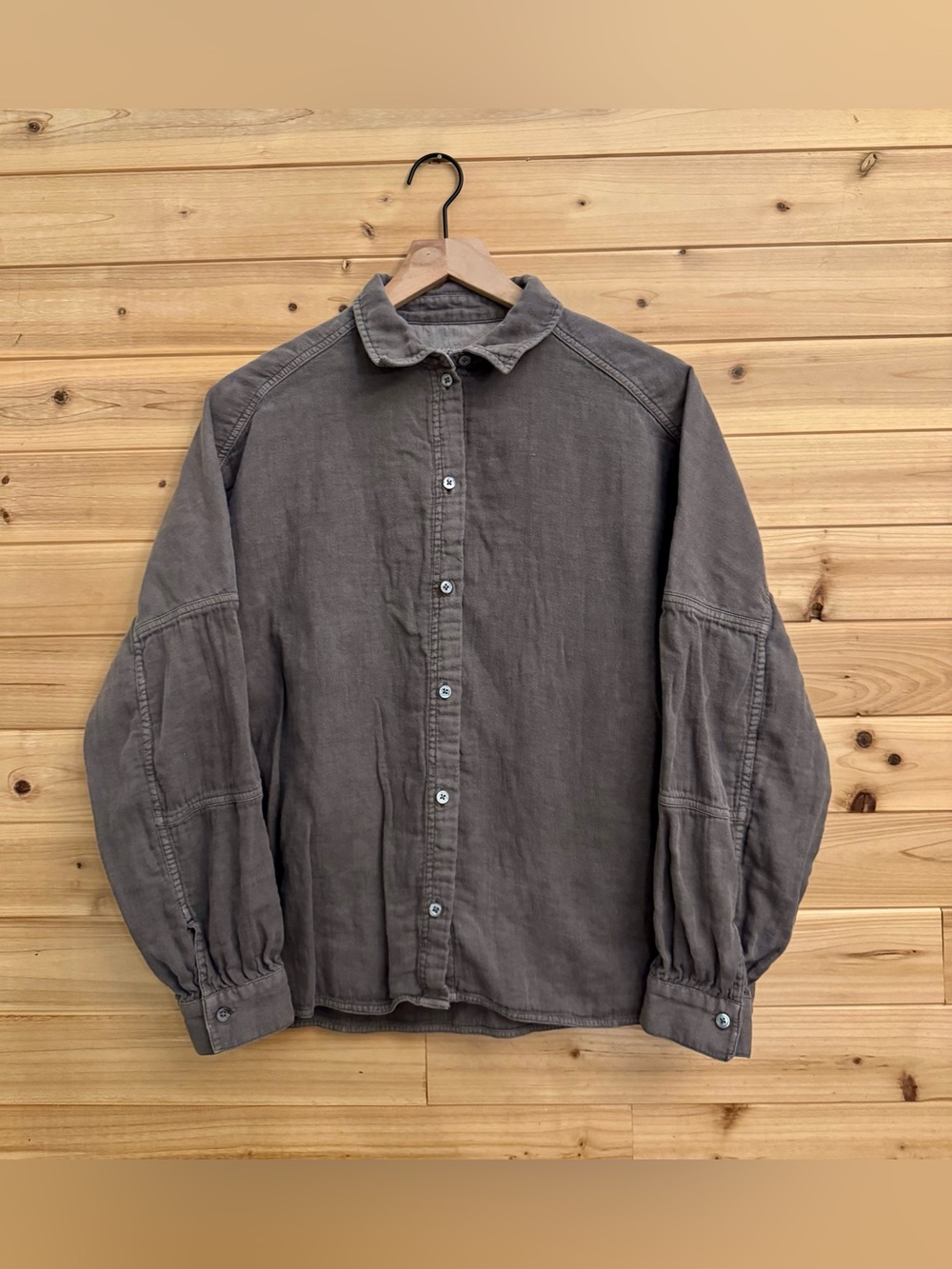 Rowan Medium Gray Cotton Joan Lounge Wear Top Blouse Natural Lightweight Relaxed